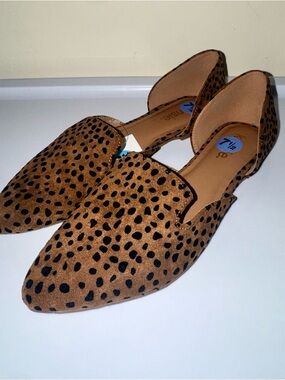 NWT Kensie Leopard Print Pointed D'Orsay Flats Brown/Black